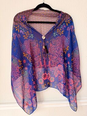 The Magic Scarf Company Sheer Boho Kimono Top Blue Pink Whimsigoth Shawl Coverup